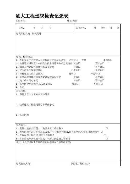 危大工程巡视检查记录表【模板范本】