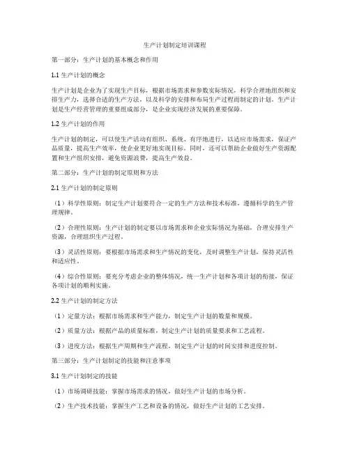 生产计划制定培训课程