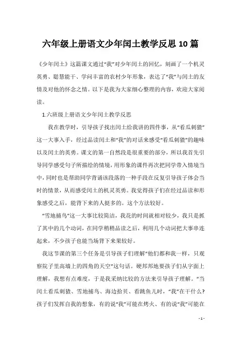 六年级上册语文少年闰土教学反思10篇