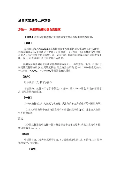 蛋白质定量的五种方法