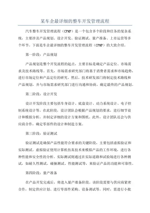 某车企最详细的整车开发管理流程
