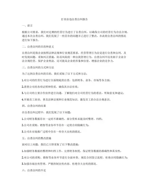 打非治违自查自纠报告
