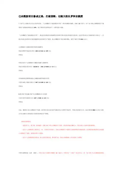 己内酰胺项目修成正果，打破垄断，记湘大校长罗和安教授