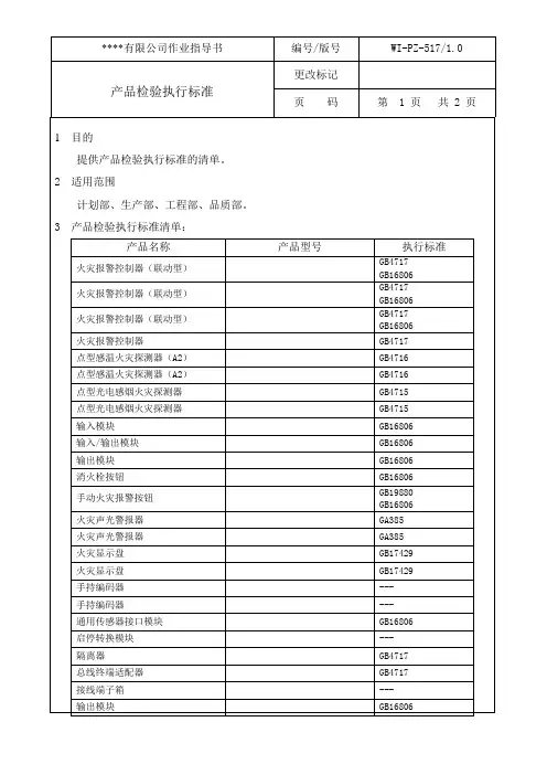 消防产品检验执行标准