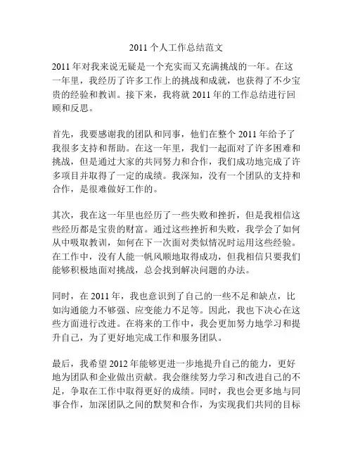 2011个人工作总结范文