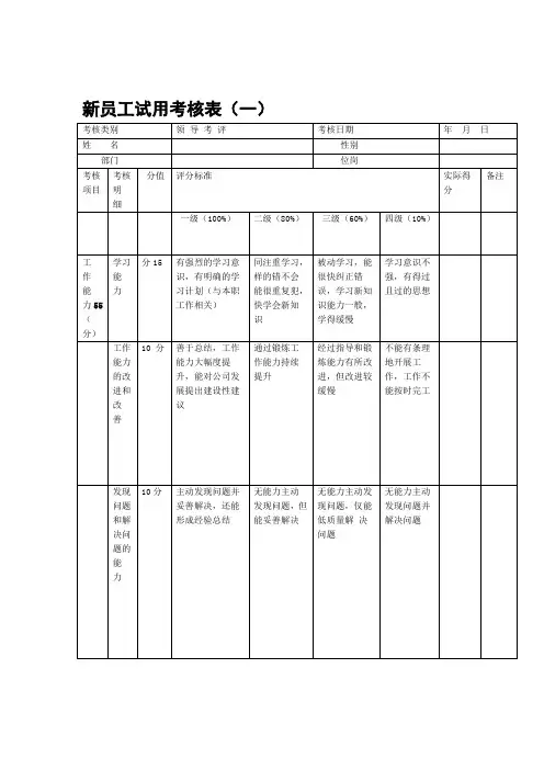 新员工试用期考核表