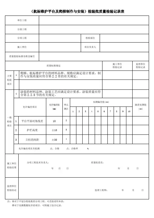 (航标维护平台及爬梯制作与安装)检验批质量检验记录表