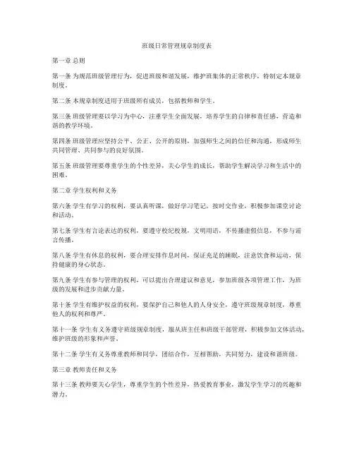 班级日常管理规章制度表