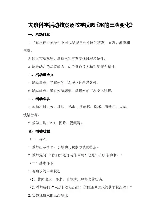 大班科学活动教案及教学反思《水的三态变化》
