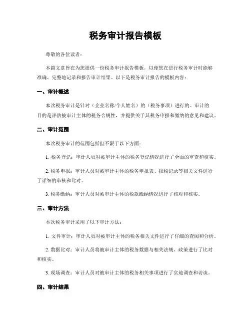 税务审计报告模板