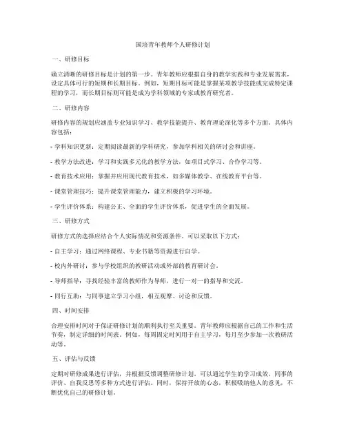 国培青年教师个人研修计划