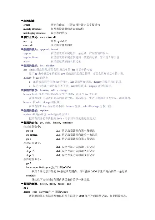 VFP命令汇总