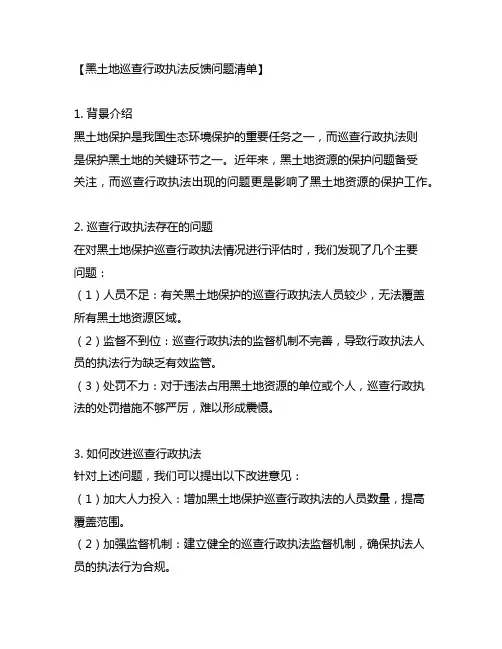 黑土地巡查行政执法反馈问题清单