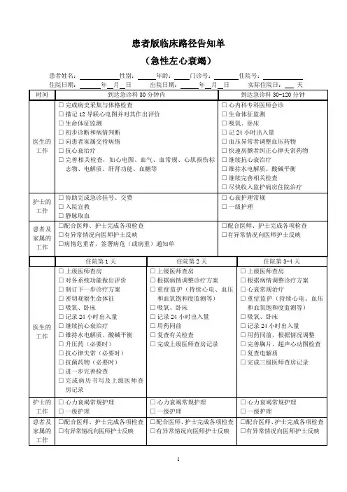 患者版临床路径告知单(急性左心功能衰竭)