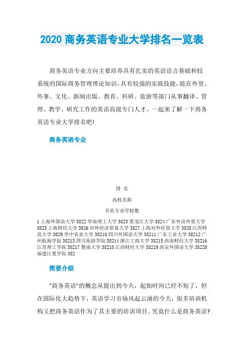2020商务英语专业大学排名一览表