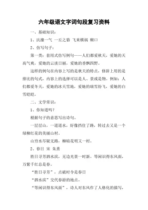 六年级语文字词句段复习资料