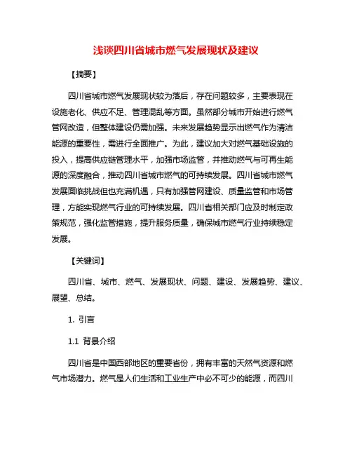 浅谈四川省城市燃气发展现状及建议