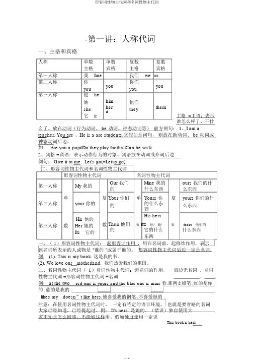 形容词性物主代词和名词性物主代词