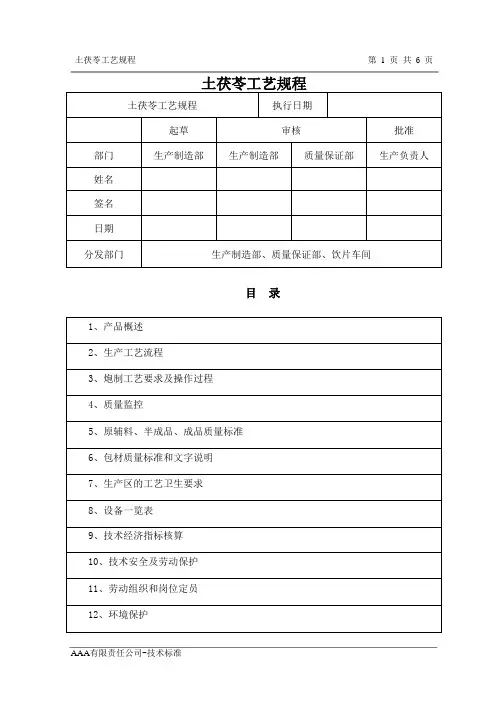 土茯苓工艺规程