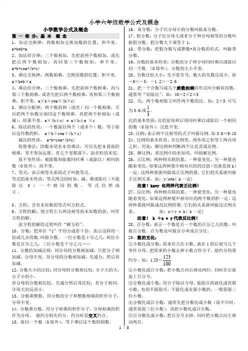 小学六年级数学公式及概念