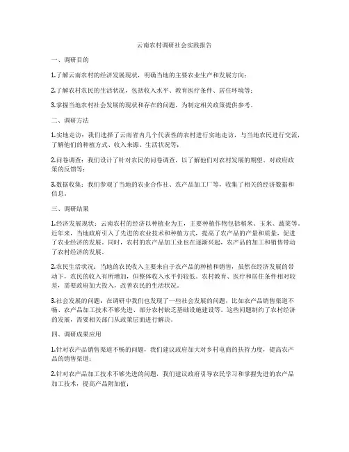 云南农村调研社会实践报告