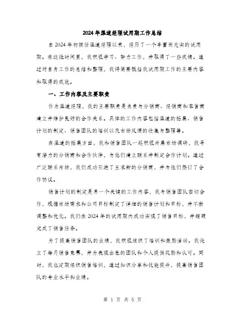 2024年渠道经理试用期工作总结(二篇)