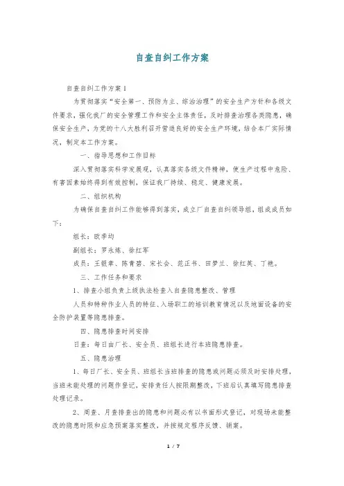 自查自纠工作方案