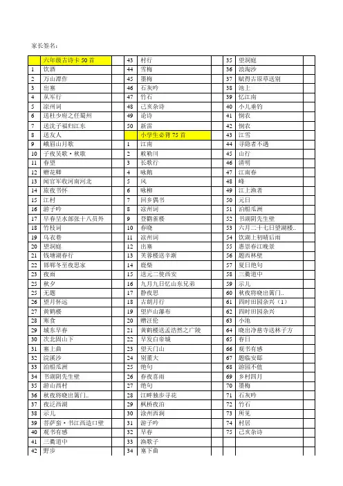 六年级古诗背诵目录(古诗卡+必背古诗) 一览表 检查单