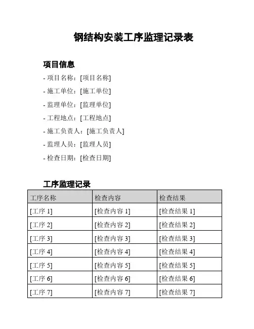 钢结构安装工序监理记录表