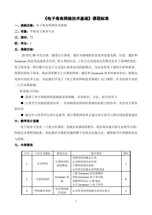 《电子商务网络技术基础》课程标准