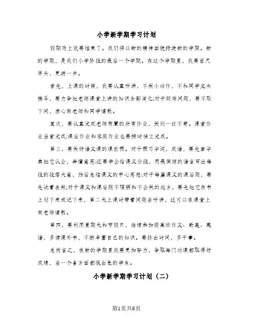 小学新学期学习计划(5篇)