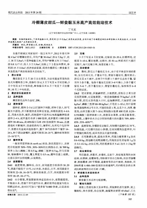 冷棚薄皮甜瓜—鲜食黏玉米高产高效栽培技术
