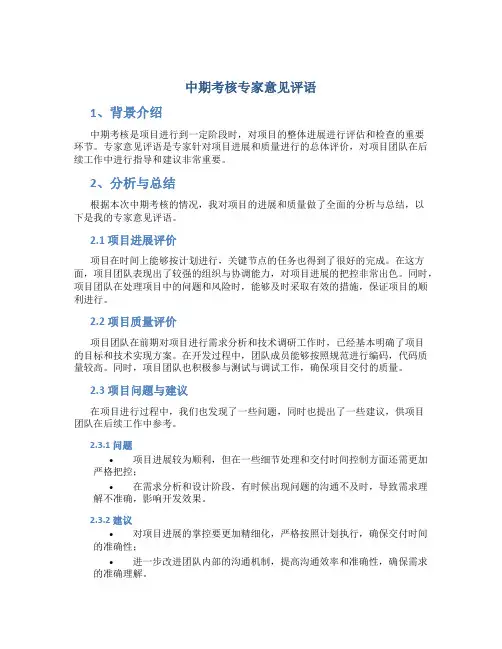中期考核专家意见评语