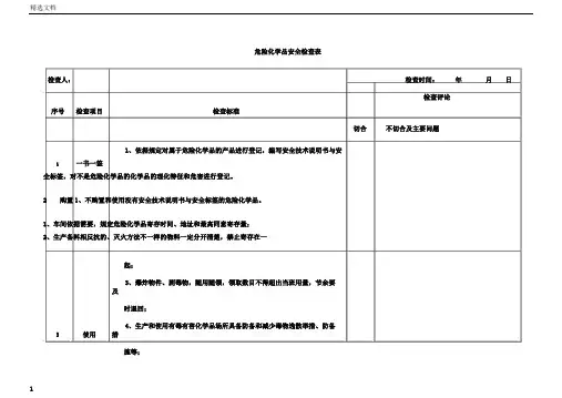 危险化学品安全检查标准表格