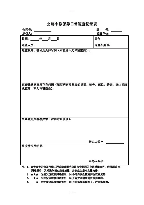 公路小修保养日常巡查记录表