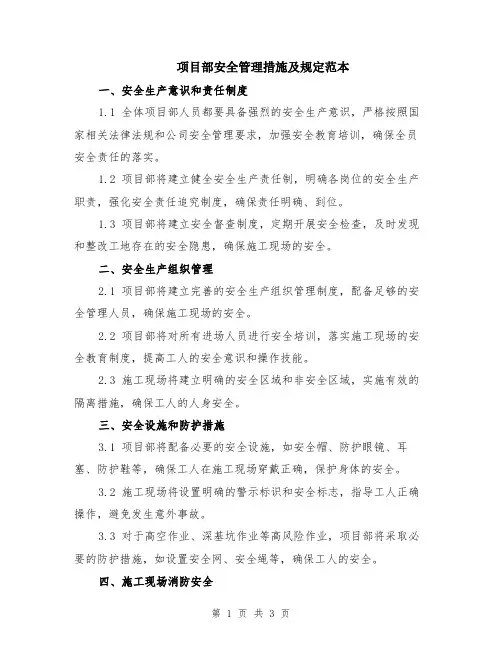 项目部安全管理措施及规定范本