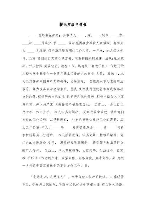 转正定级申请书（五篇）