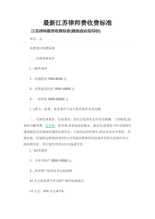 最新江苏律师费收费标准