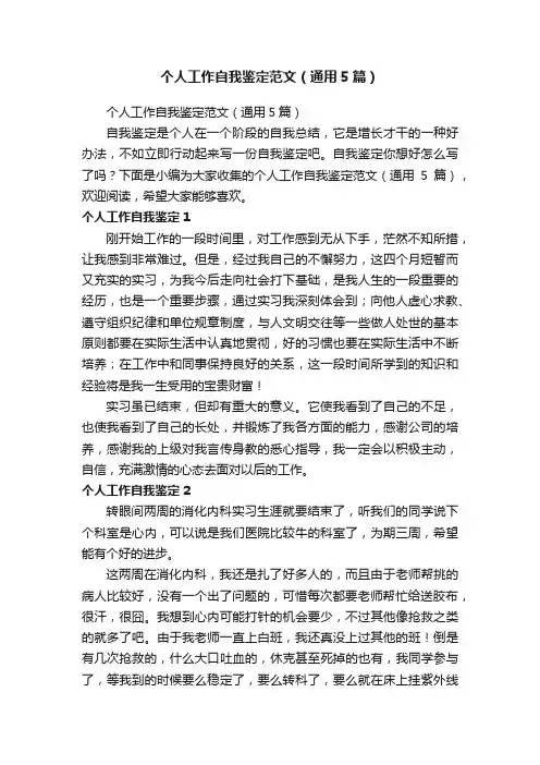 个人工作自我鉴定范文（通用5篇）
