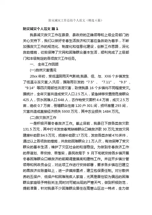 防灾减灾工作总结个人范文（精选4篇）