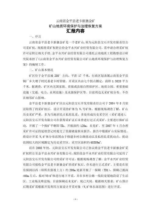 云南省金平县老卡新寨金矿汇报内容