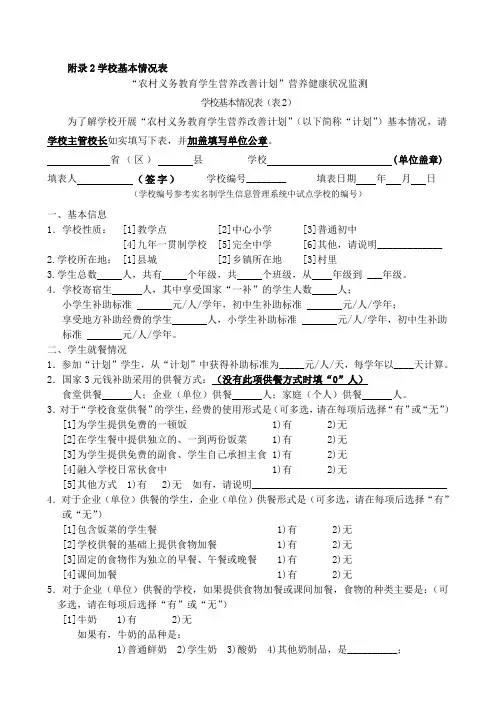 学生营养监测表格