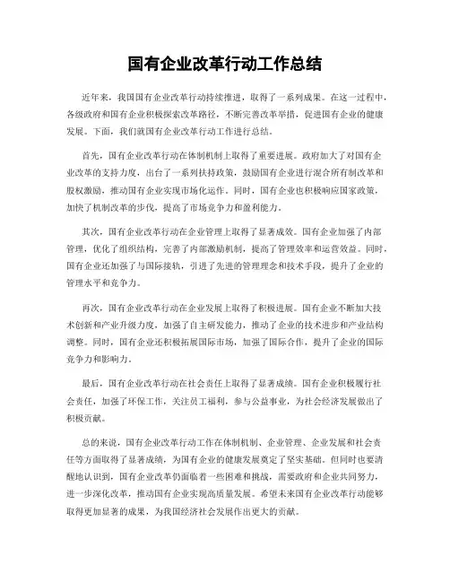 国有企业改革行动工作总结