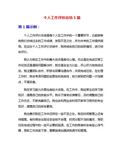 个人工作评价总结5篇