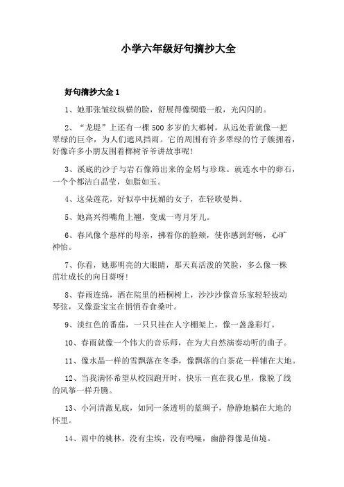 小学六年级好句摘抄大全