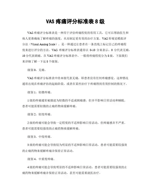 VAS疼痛评分标准表8级
