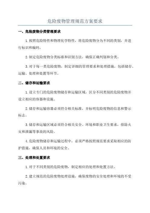 危险废物管理规范方案要求