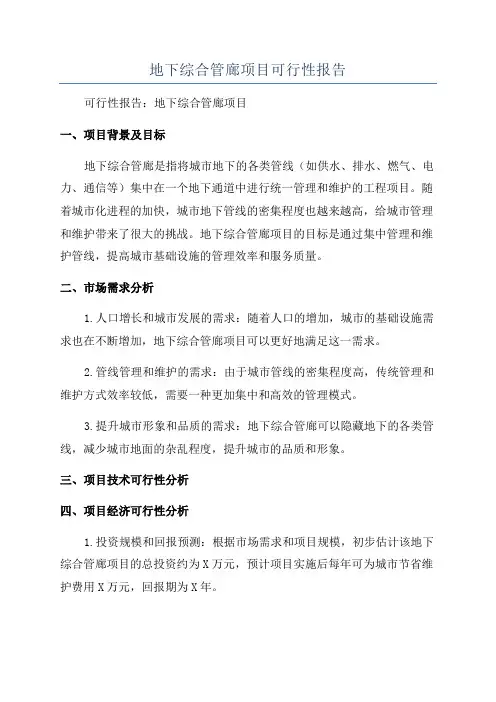 地下综合管廊项目可行性报告