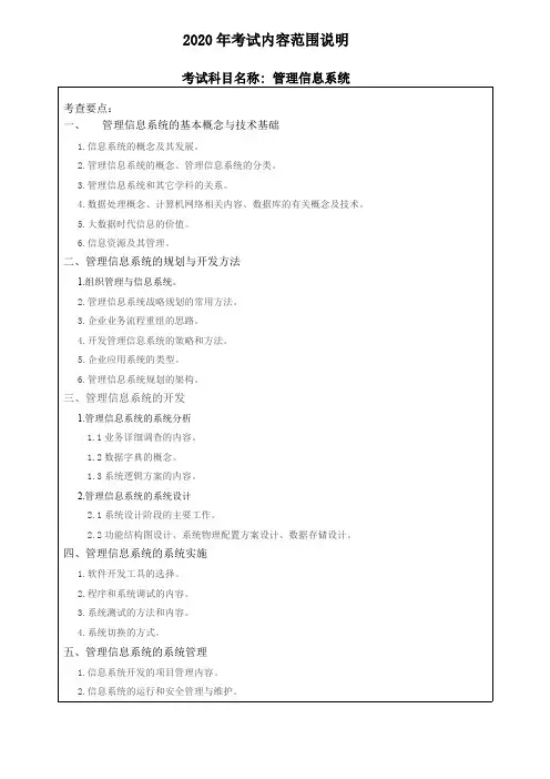 哈尔滨工程大学《管理信息系统》2020考研专业课复试大纲