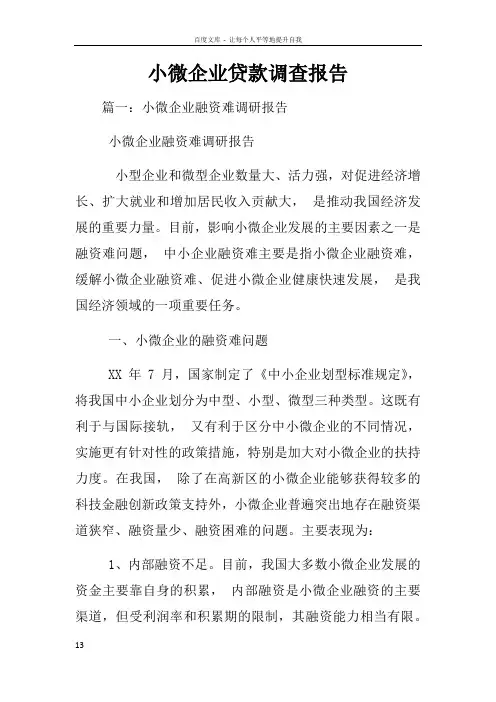 小微企业贷款调查报告